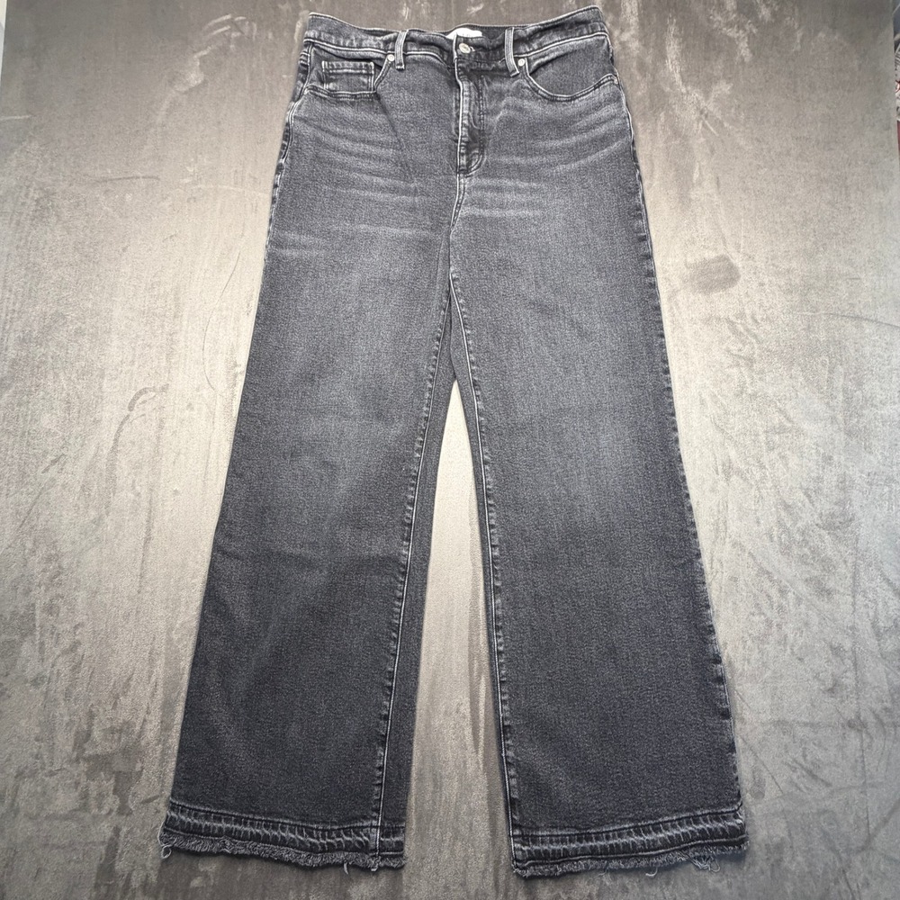LOFT The Wide Leg Jeans Womens 30/10 Black High Rise Raw Hem Frayed Faded Denim - Picture 1 of 11